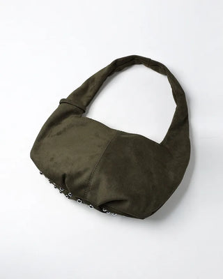 Suede studded shoulder bag