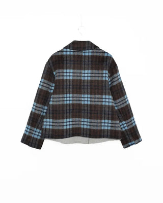 Wide-neck check double-breasted jacket