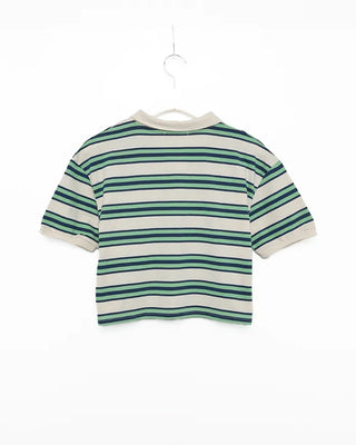 Double-border color polo neck cropped T-shirt