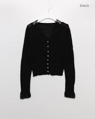 Lace-point V-neck cardigan