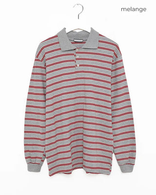 (Unisex) Multi-stripe Long Polo T-shirt