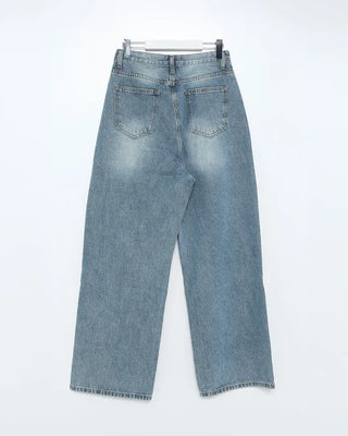 Distressed wide-leg denim pants