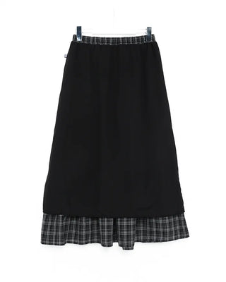 Checked Shirred Long Skirt