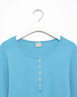 Henley neck long-sleeve T-shirt
