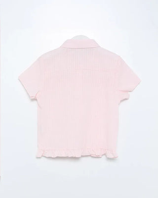Checked pintuck detail short-sleeved blouse