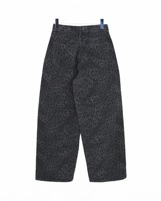 Pigmented leopard print cotton wide-leg pants