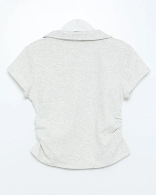 Open-collar shirred half-length T-shirt