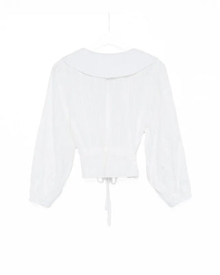 Big collar shirred waist blouse