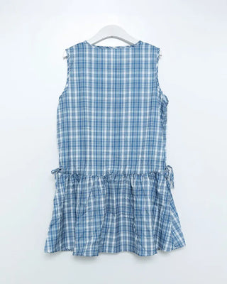 Checkered frill ribbon dress