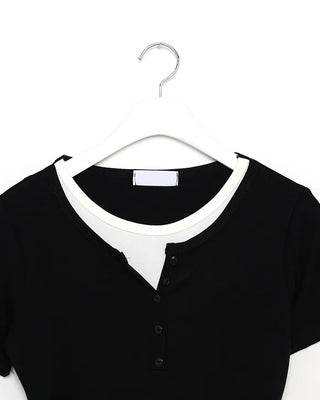 Layered Henley Neck T-Shirt