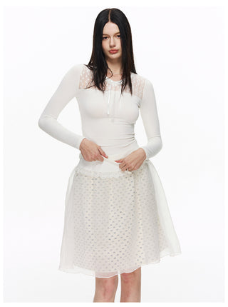 [NECY] Pure Floral Lace Ribbon Slim Top