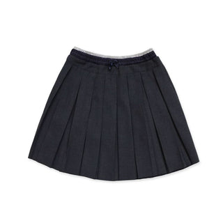 [Moromoro2] Linen Satin Plaid Pleated Skirt