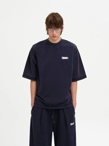[MASONPRINCE] Washed Cotton Knit Tee with Label