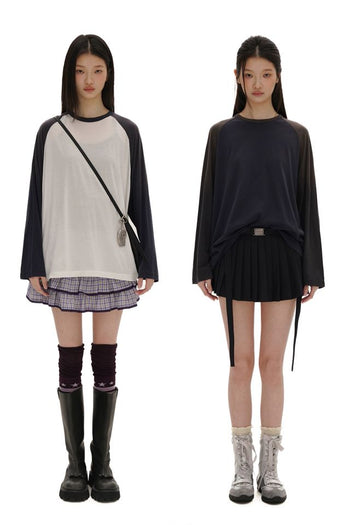 [moromoro2] Ultra Thin Contrast Raglan Long  Sleeve