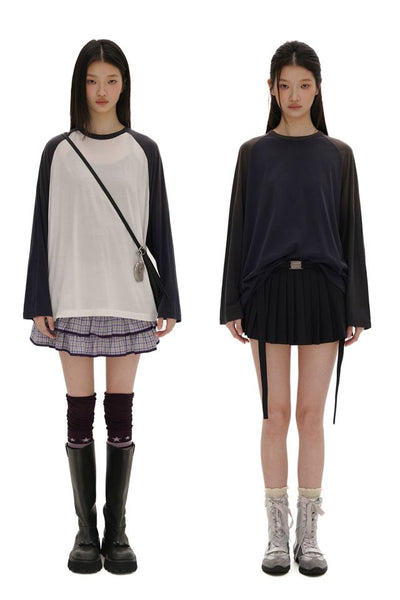 [moromoro2] Ultra Thin Contrast Raglan Long  Sleeve