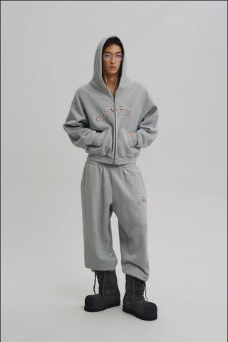 [MASONPRINCE] Washed Logo Applique Zip Hoodie Set