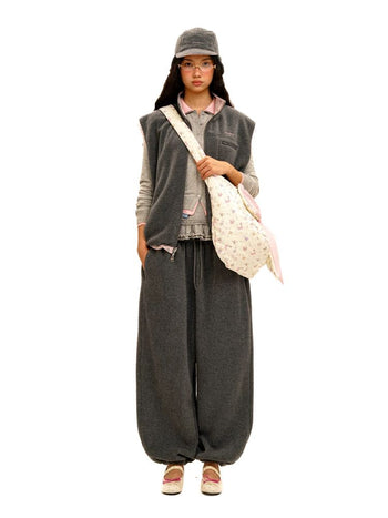 [Moromoro2] Patchwork Print Fleece Vest /  Pants