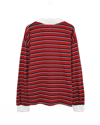 Half-open collar border T-shirt