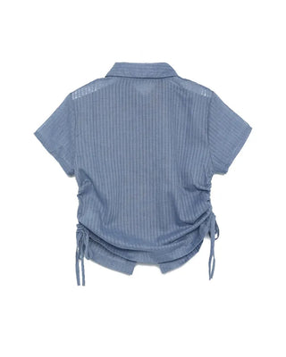 Weighted Shirring Point Short-Sleeve Crop Shirt