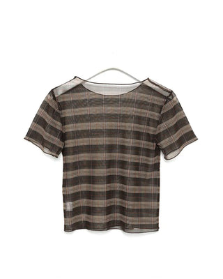 Checkered sheer short-sleeved T-shirt
