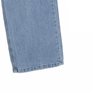 Distressed straight denim pants