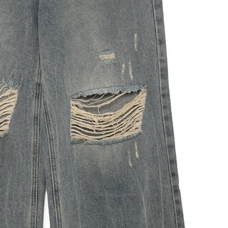 Distressed wide-leg denim pants