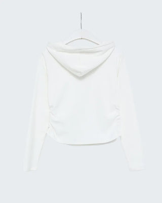 Side-gathered half-open hoodie