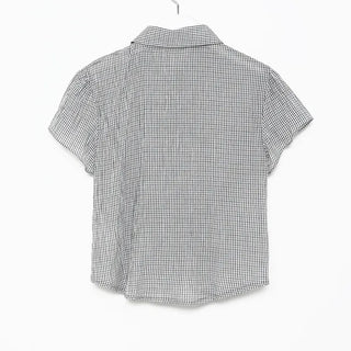 Cropped check shirred shirt