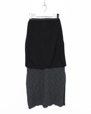 Waist string check long skirt