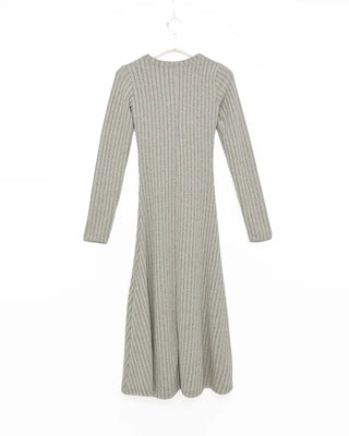 Button-detail ribbed long dress