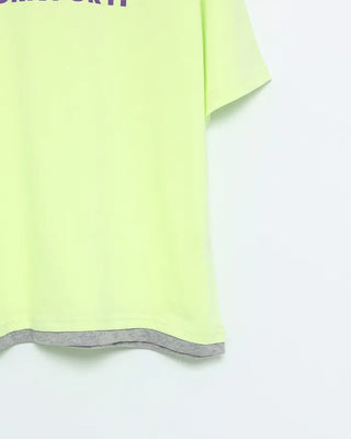 Lettering Layered Hem Half T-Shirt