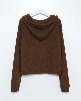 Zip-up knit hoodie