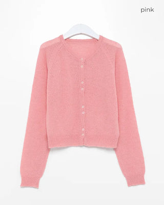 Round neck double-button knit cardigan