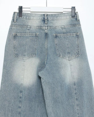 Washed wide-leg denim pants