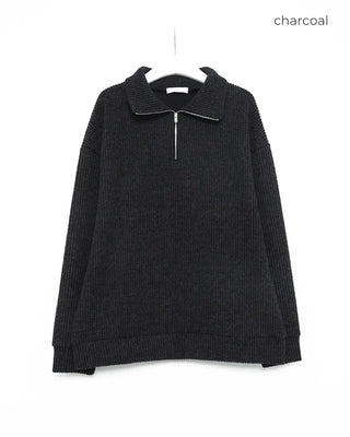 Brushed Overfit Half Knit Zip