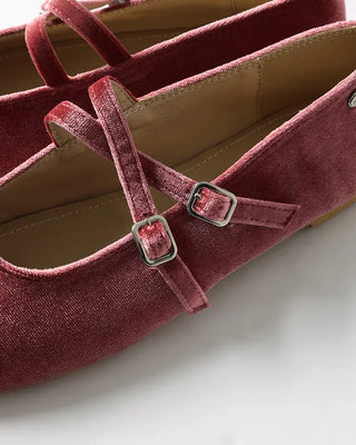 Velvet Mary Jane Flat Shoes
