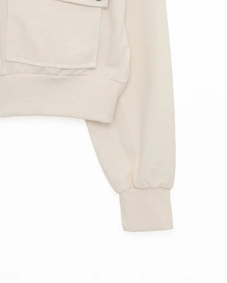 Flap pocket collar neck double zip sweatshirt