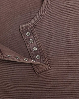 Distressed Snap Henley Neck Ribbed Tank Top
