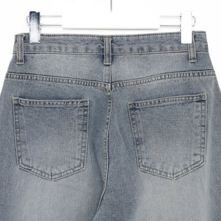 Side-tuck wide denim pants