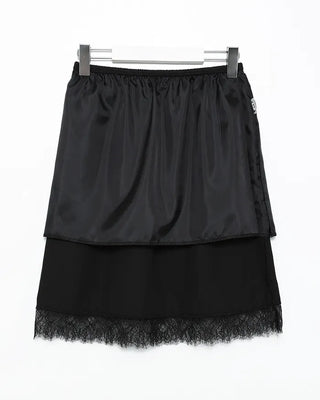 Fringe Lace Hem Easy Satin Skirt