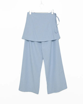 Striped layered wrap skirt set with banding pants