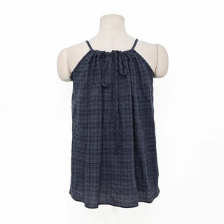Checked shirred sleeveless blouse