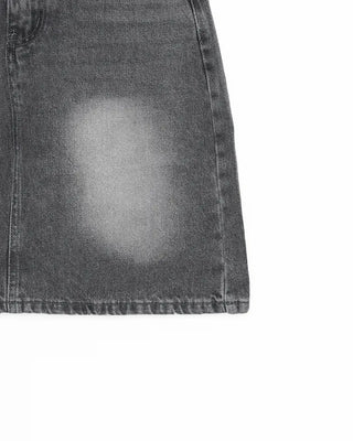 Washed denim midi skirt