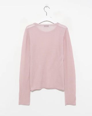 Round neck roll-up hem sheer knit