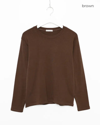 Simple brushed-back round neck long-sleeve T-shirt