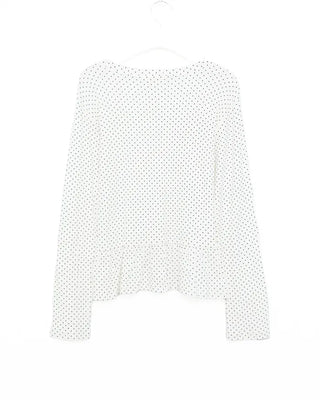 Polka Dot Waist Frill Point Long Sleeve T-Shirt