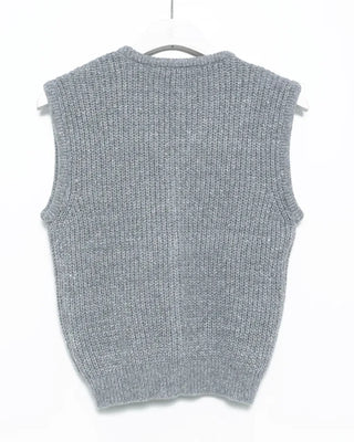 V-neck ribbed knit button vest