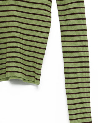 Keyhole neckline striped long-sleeve knit