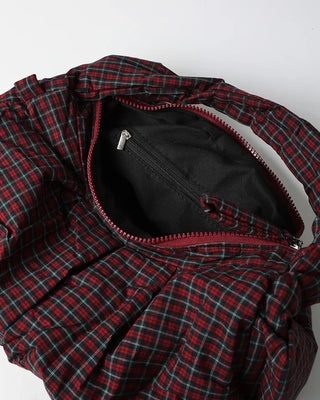 Checked Shirring Shoulder Bag