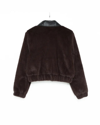 Leather collar fur jacket